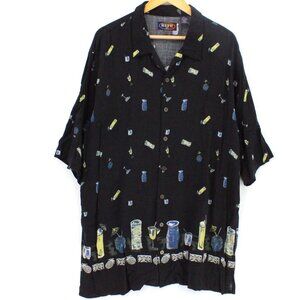 Vintage REPP LTD Hawaiian Shirt Men Black Short Sleeve Lightweight Rayon 2XT 90s